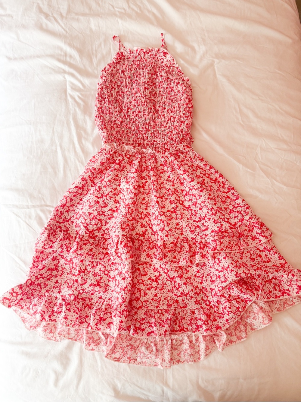 Altar’d State Zaylee Red And White Halter Floral Ruffle Mini Dress Size Small